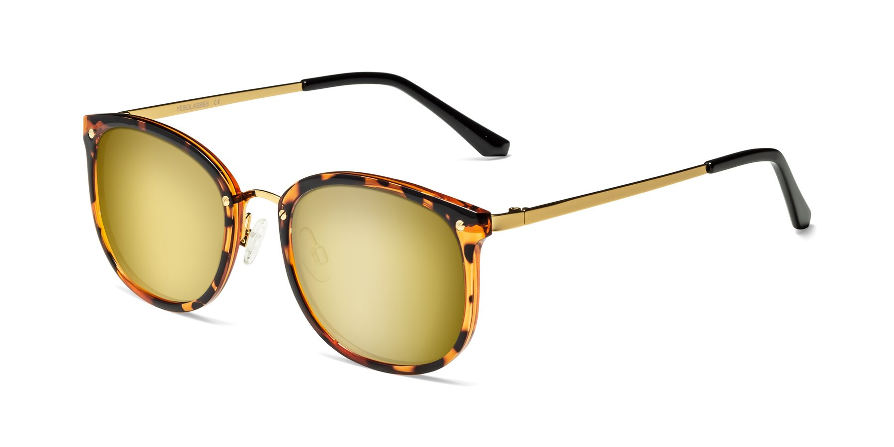 Angle of Timeless in Tortoise-Golden with Gold Mirrored Lenses