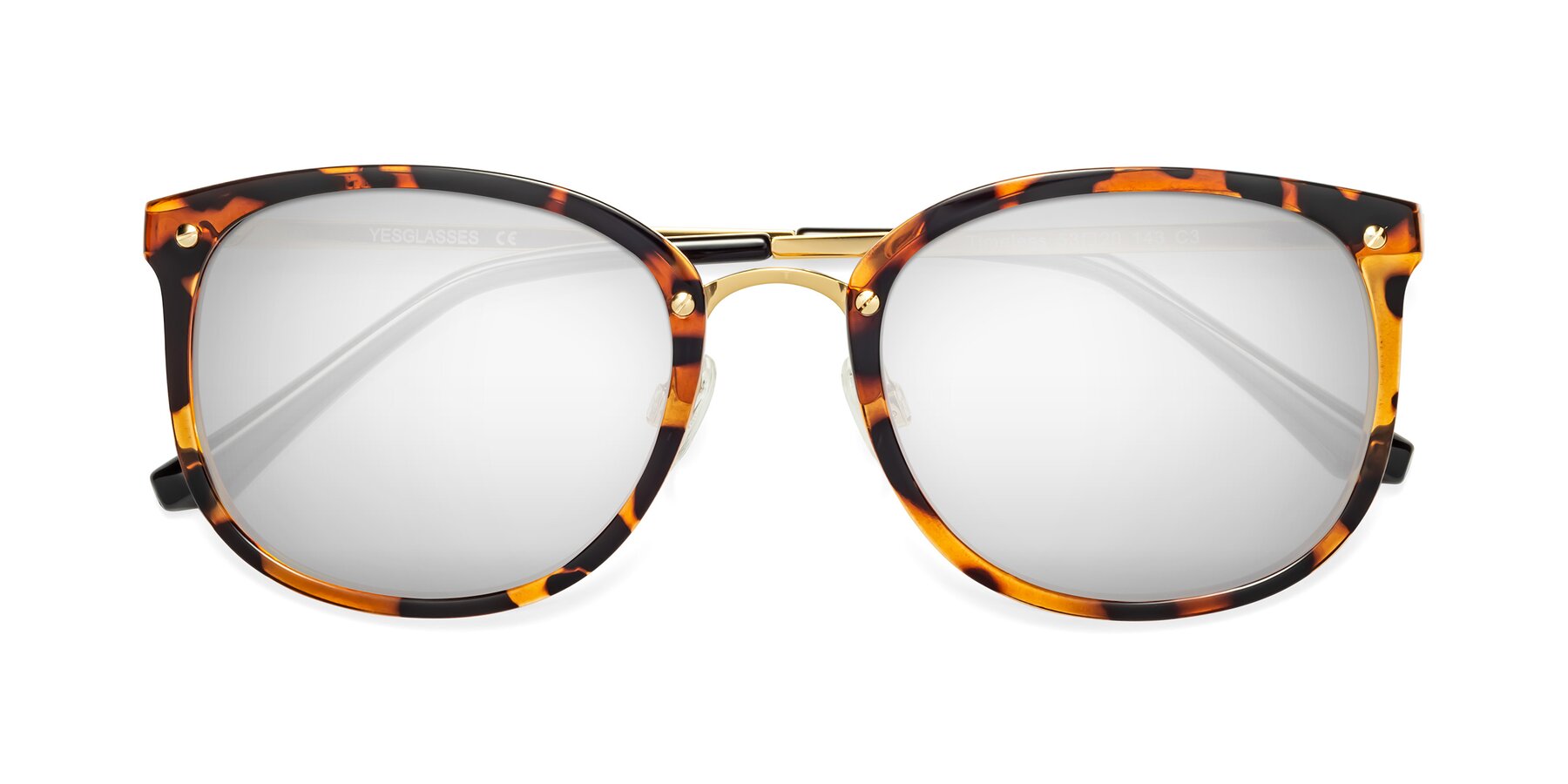 Folded Front of Timeless in Tortoise-Golden with Silver Mirrored Lenses