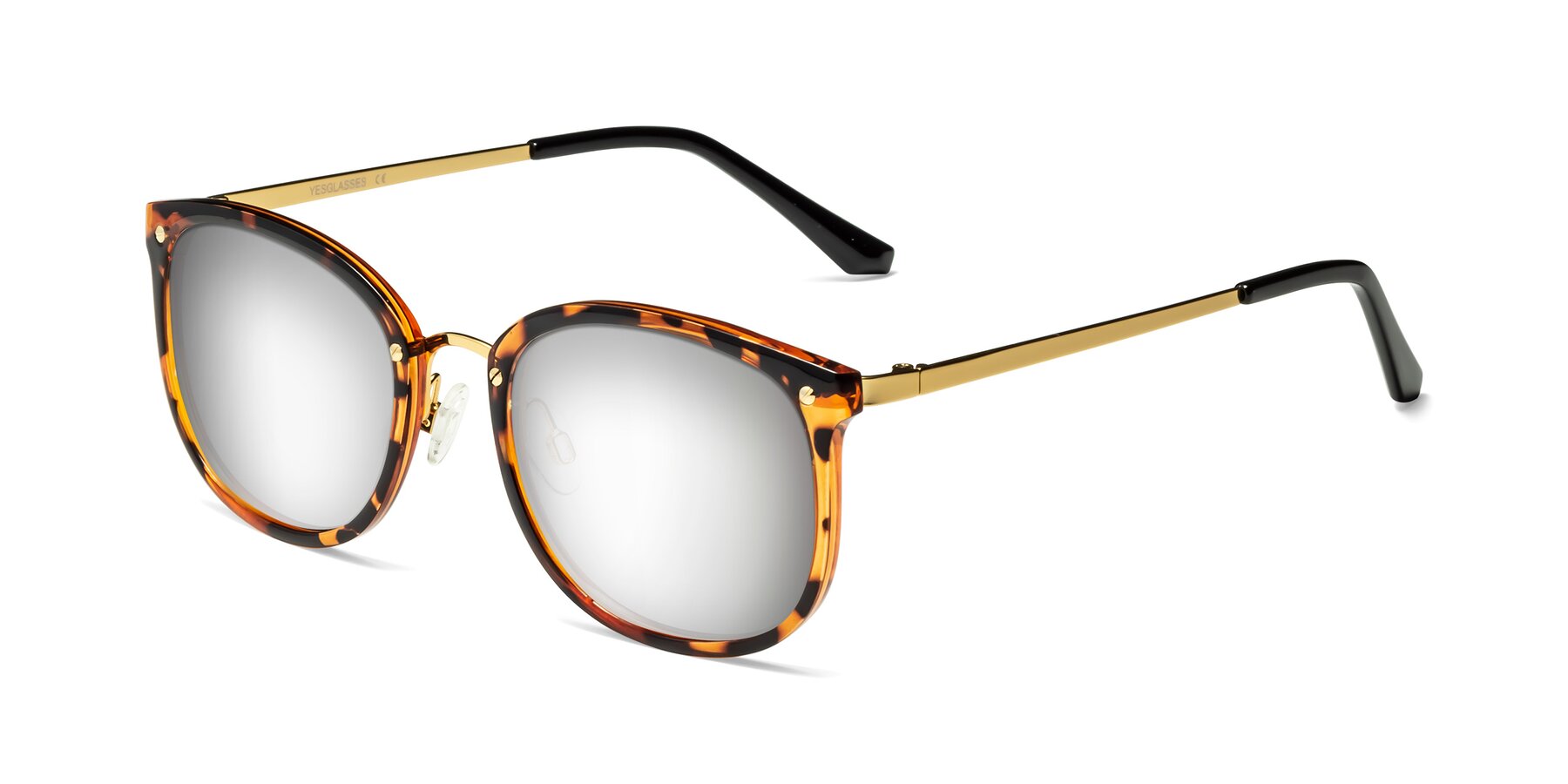 Angle of Timeless in Tortoise-Golden with Silver Mirrored Lenses