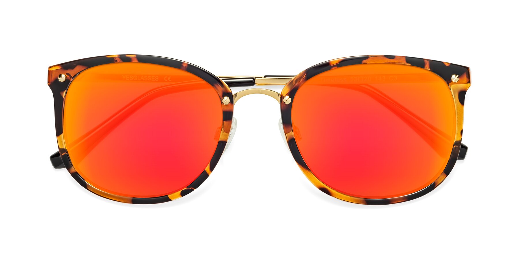 Folded Front of Timeless in Tortoise-Golden with Red Gold Mirrored Lenses