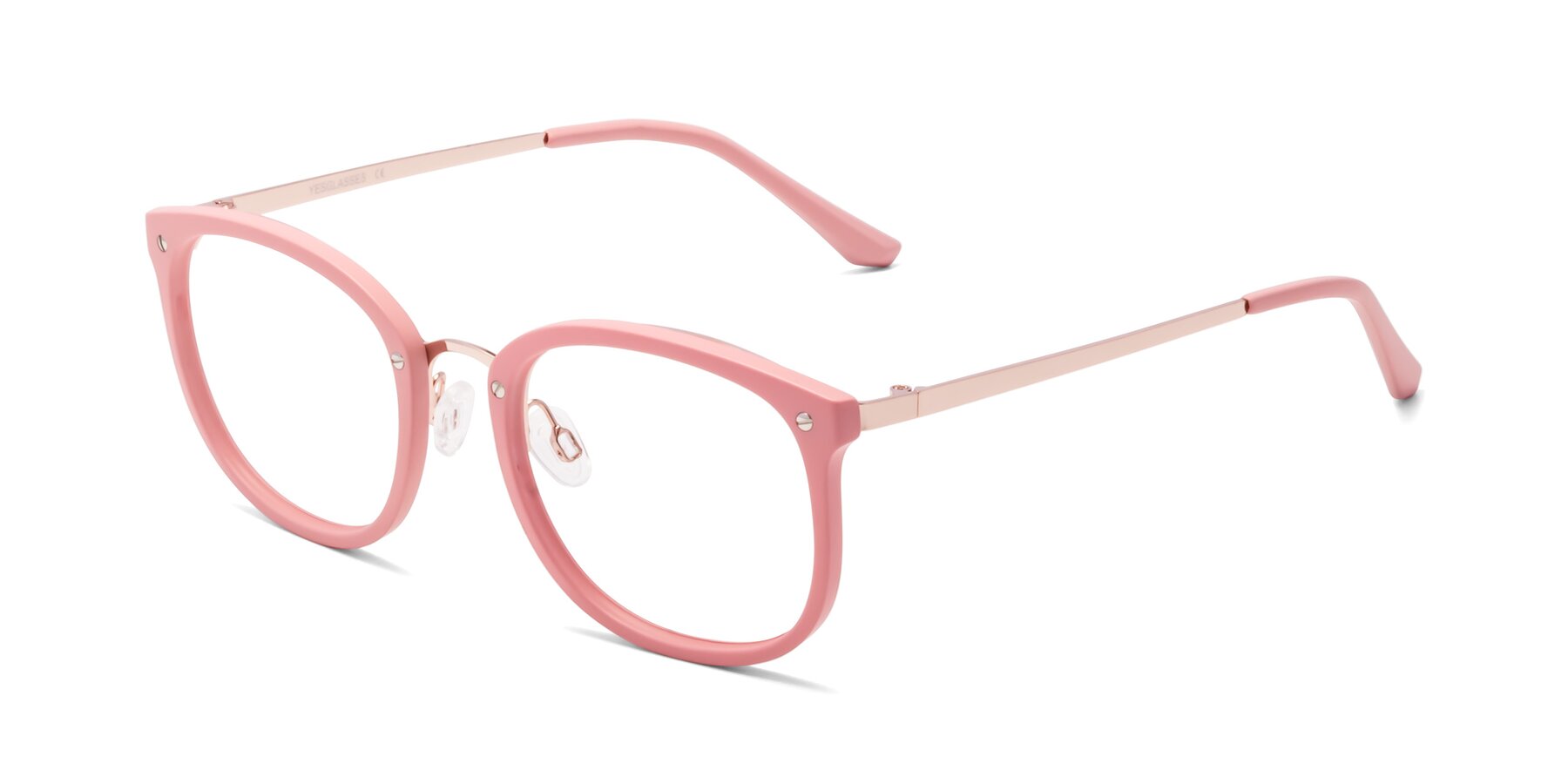 Angle of Timeless in Pink with Clear Reading Eyeglass Lenses