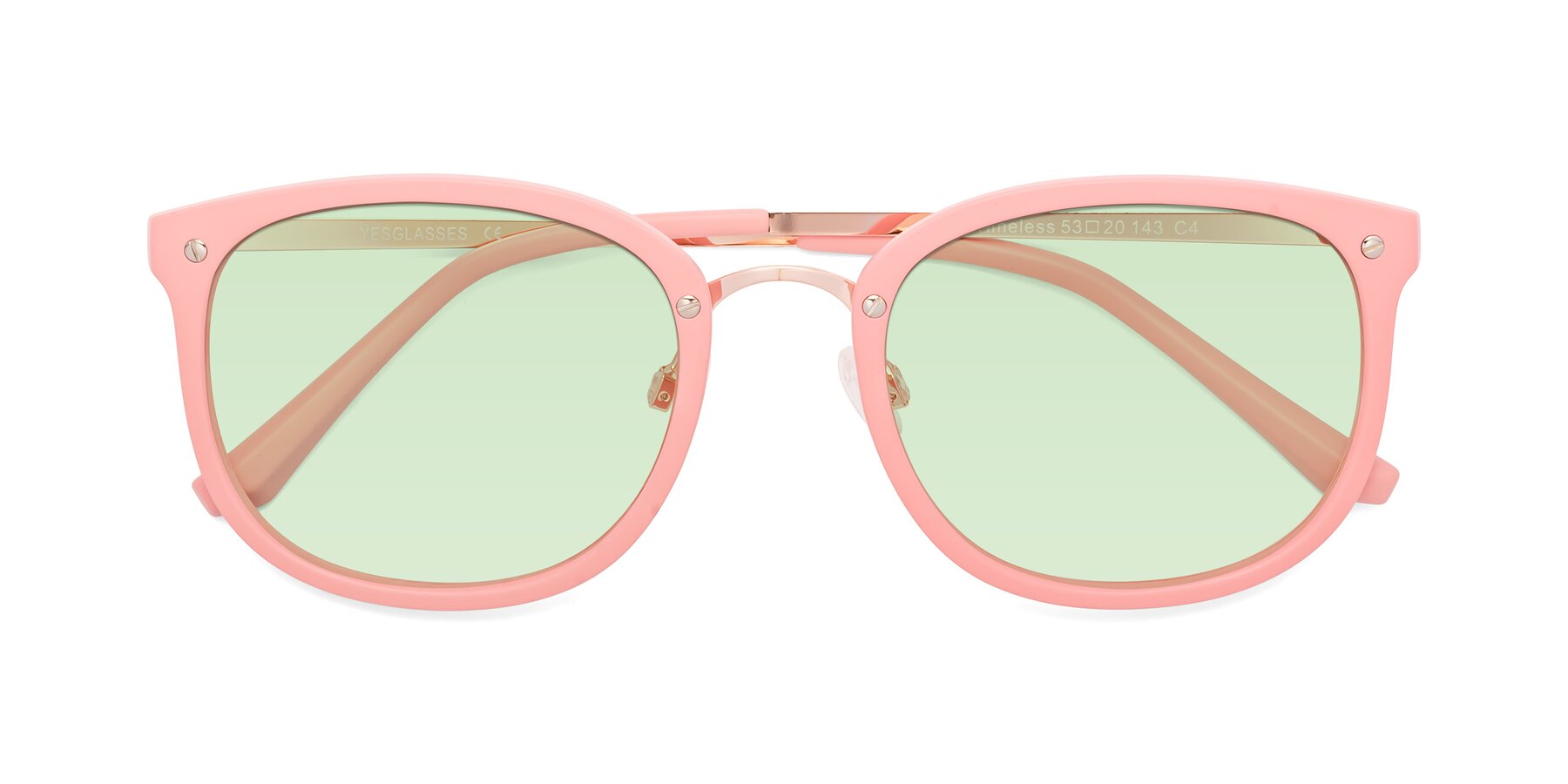 Folded Front of Timeless in Pink with Light Green Tinted Lenses