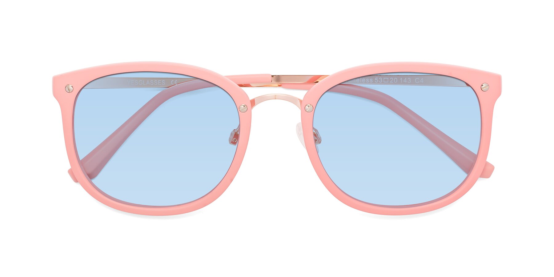 Folded Front of Timeless in Pink with Light Blue Tinted Lenses