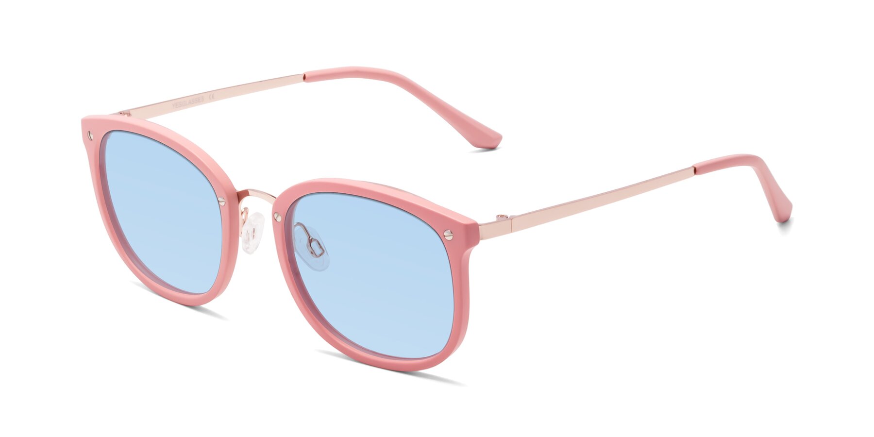 Angle of Timeless in Pink with Light Blue Tinted Lenses