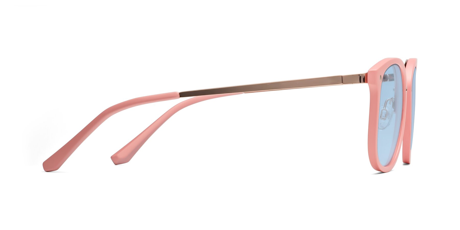 Side of Timeless in Pink with Light Blue Tinted Lenses
