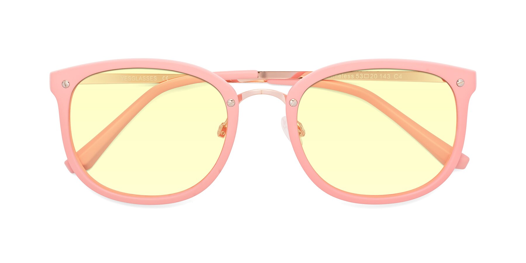 Folded Front of Timeless in Pink with Light Yellow Tinted Lenses