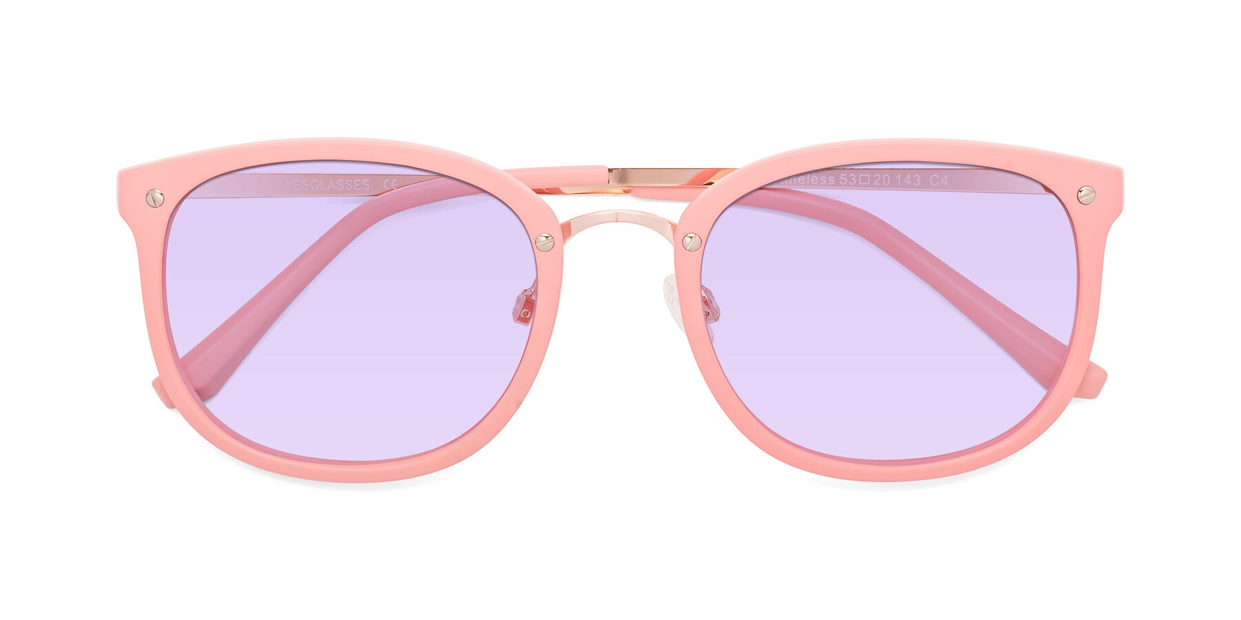 Folded Front of Timeless in Pink with Light Purple Tinted Lenses