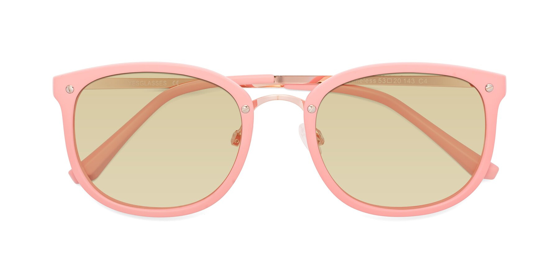 Folded Front of Timeless in Pink with Light Champagne Tinted Lenses