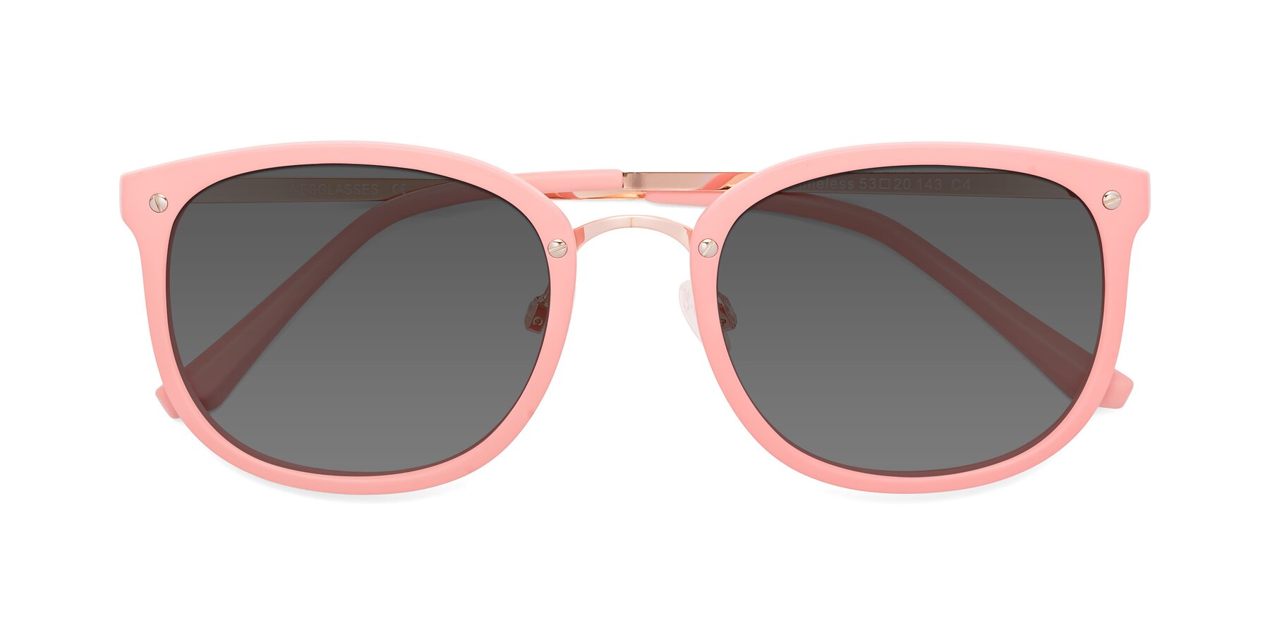 Folded Front of Timeless in Pink with Medium Gray Tinted Lenses