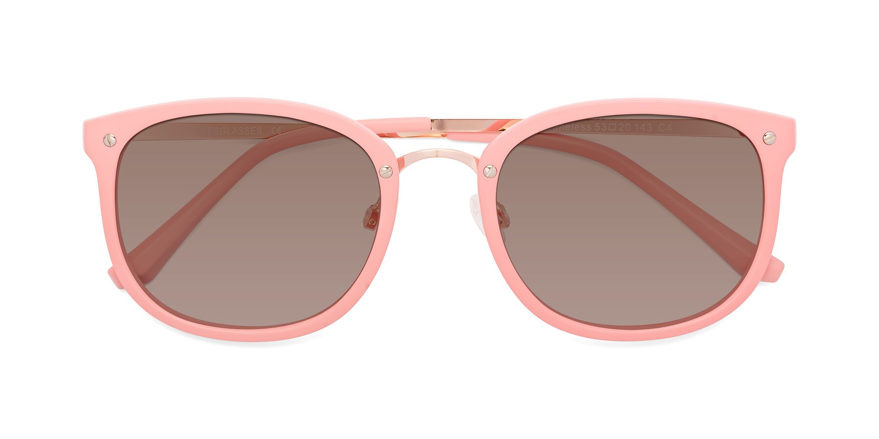Folded Front of Timeless in Pink with Medium Brown Tinted Lenses