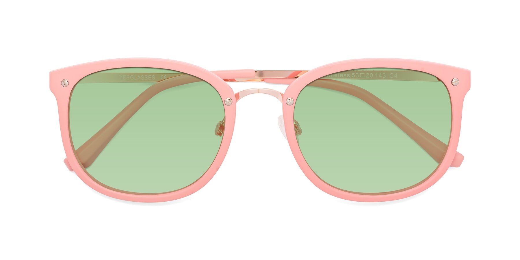 Folded Front of Timeless in Pink with Medium Green Tinted Lenses
