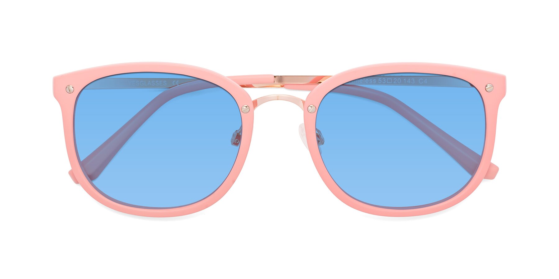 Folded Front of Timeless in Pink with Medium Blue Tinted Lenses