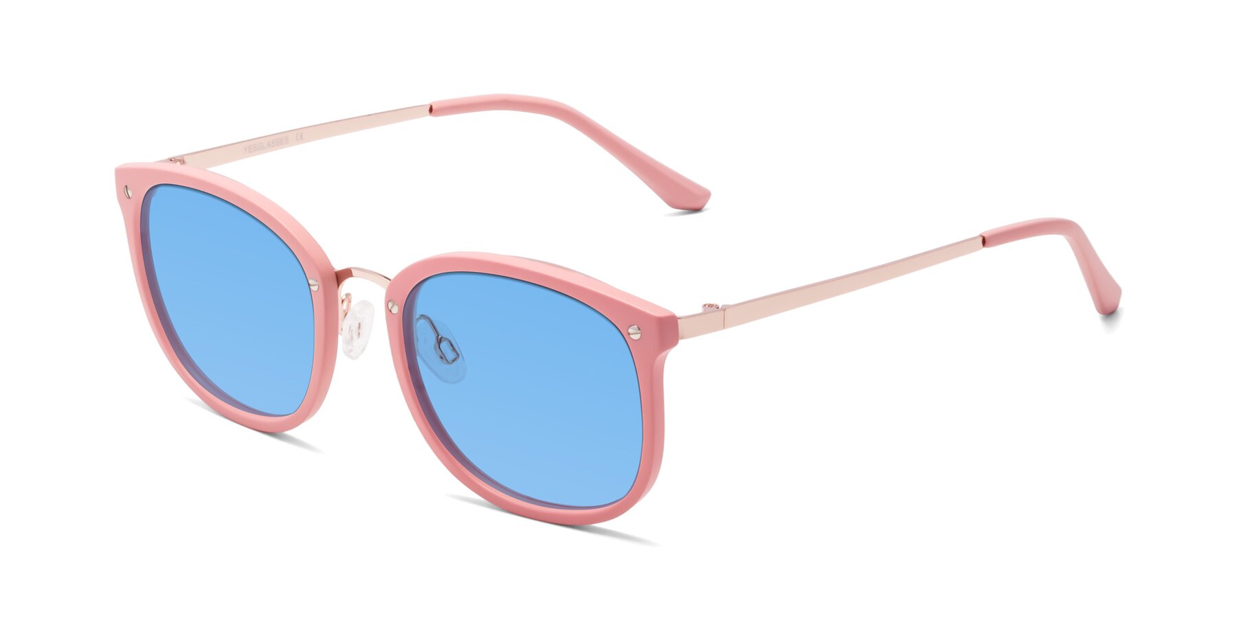 Angle of Timeless in Pink with Medium Blue Tinted Lenses