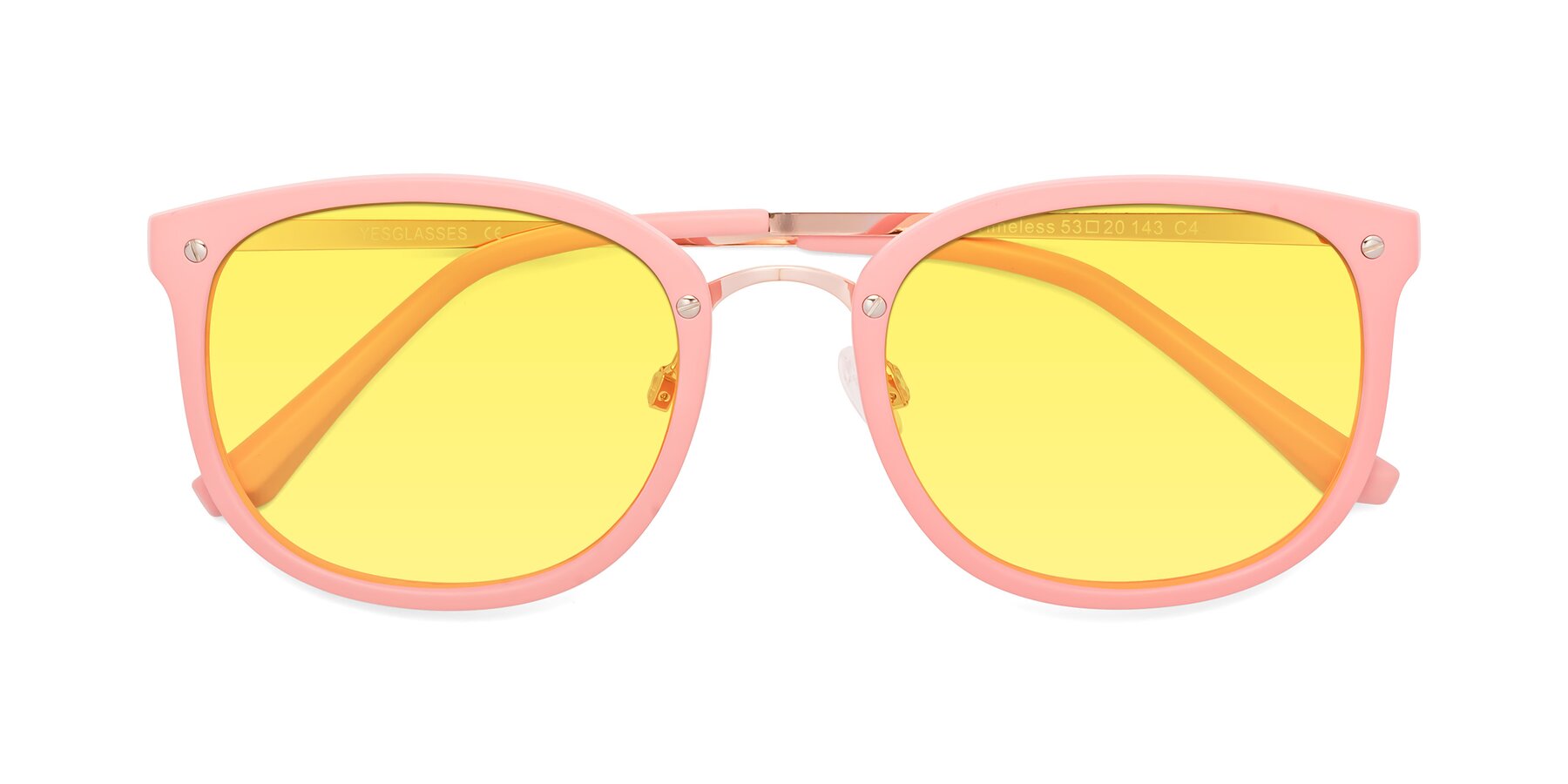 Folded Front of Timeless in Pink with Medium Yellow Tinted Lenses