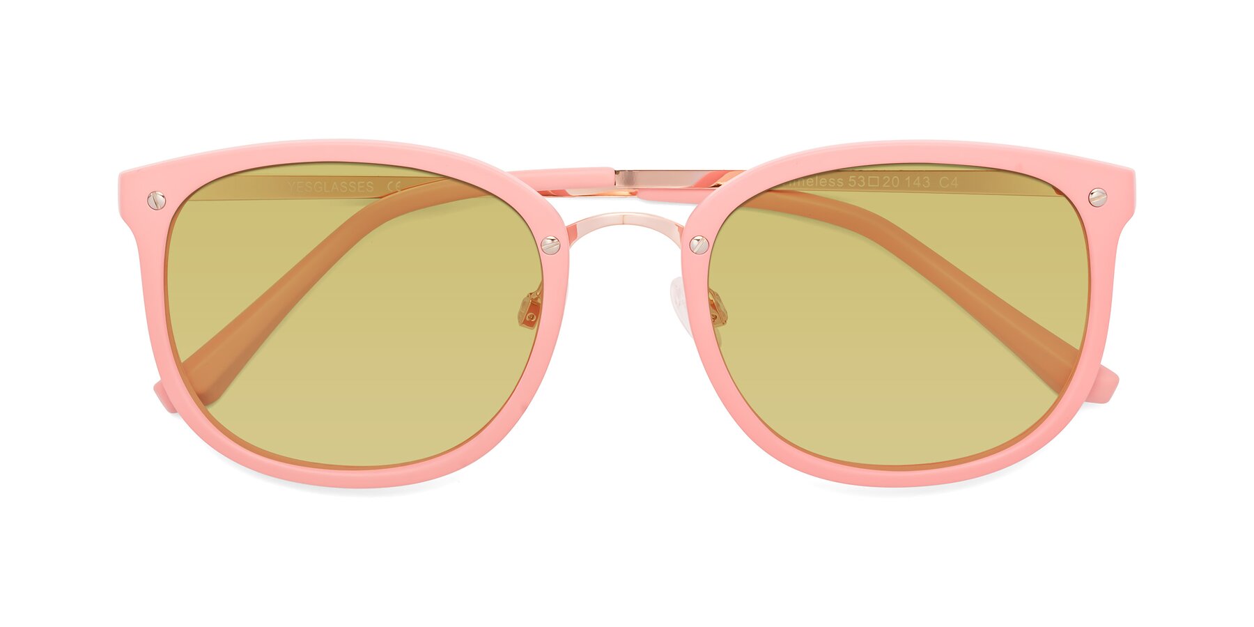 Folded Front of Timeless in Pink with Medium Champagne Tinted Lenses