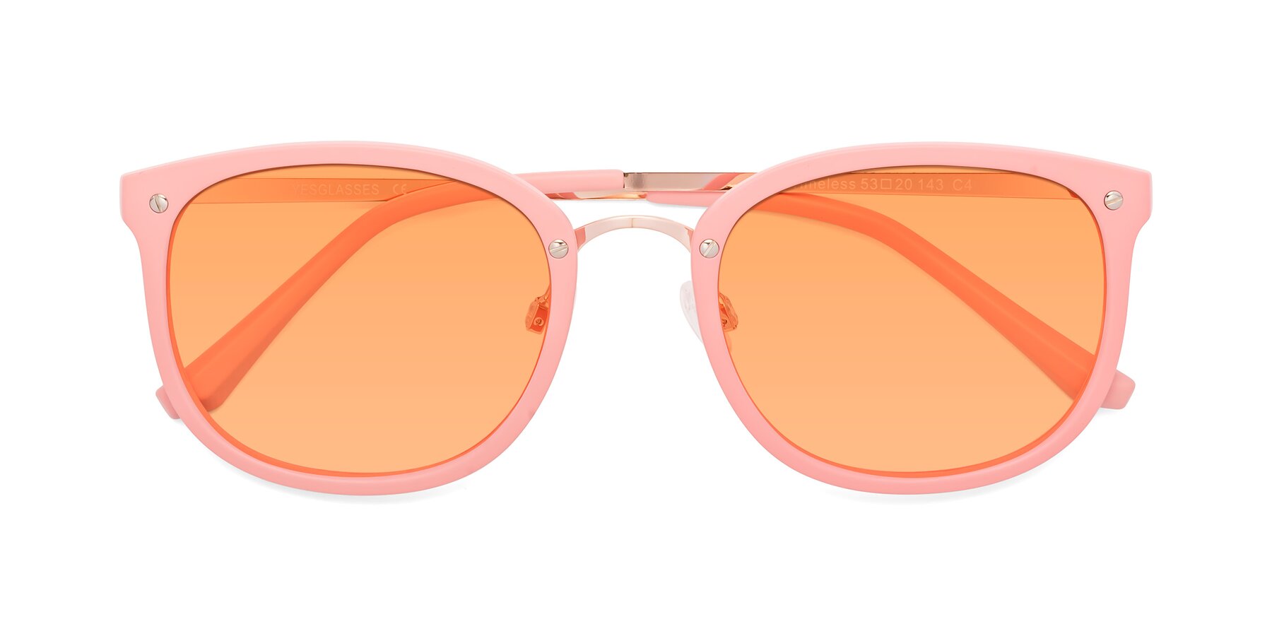 Folded Front of Timeless in Pink with Medium Orange Tinted Lenses