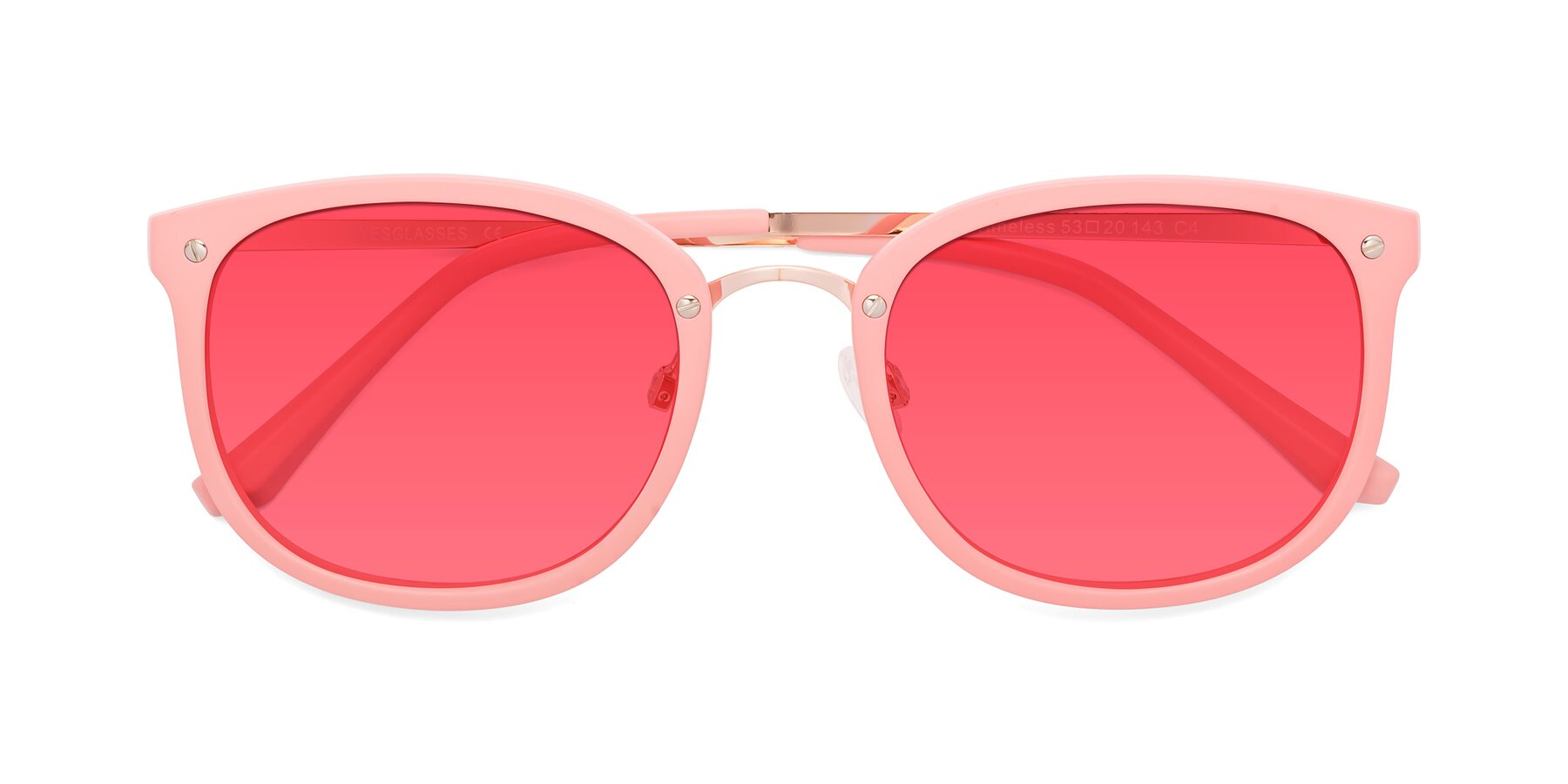 Folded Front of Timeless in Pink with Red Tinted Lenses