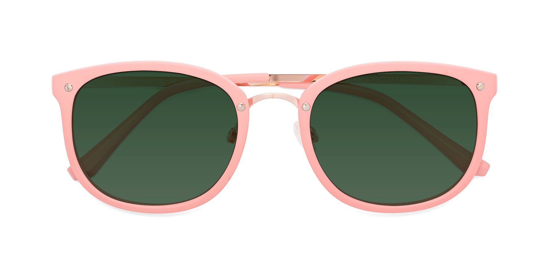 Folded Front of Timeless in Pink with Green Tinted Lenses