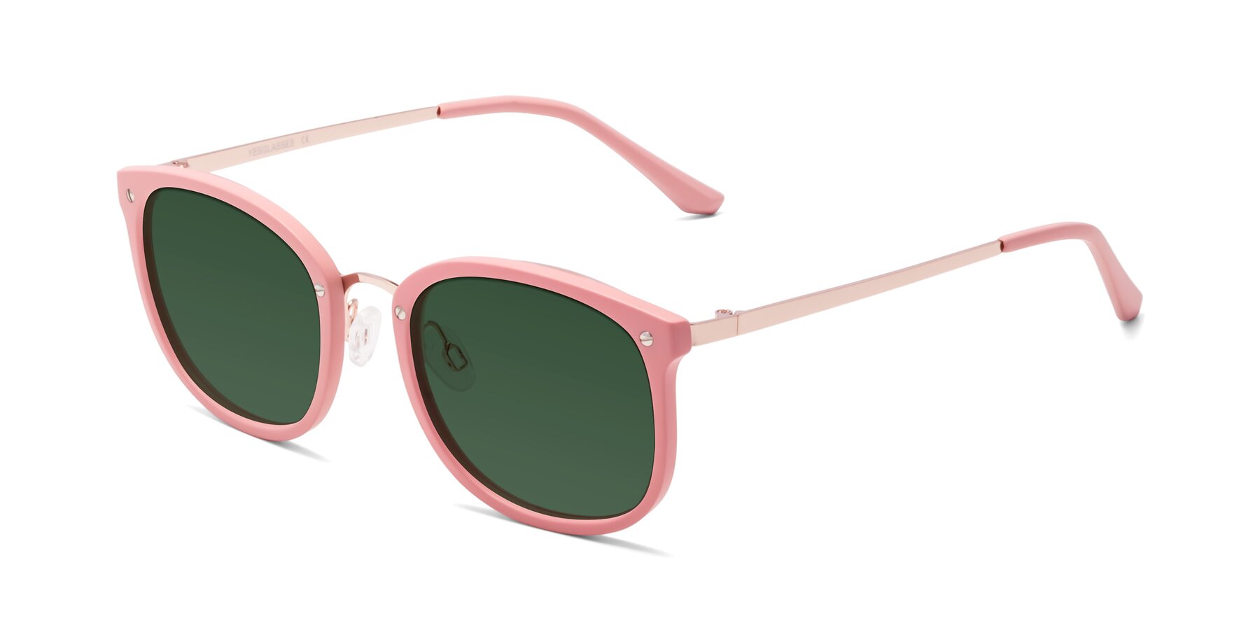 Angle of Timeless in Pink with Green Tinted Lenses