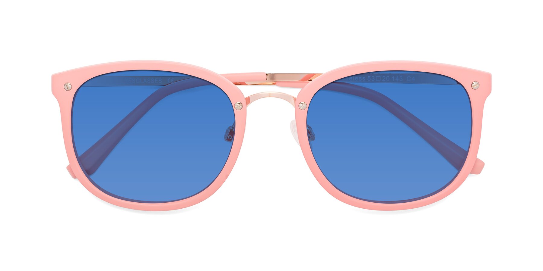 Folded Front of Timeless in Pink with Blue Tinted Lenses