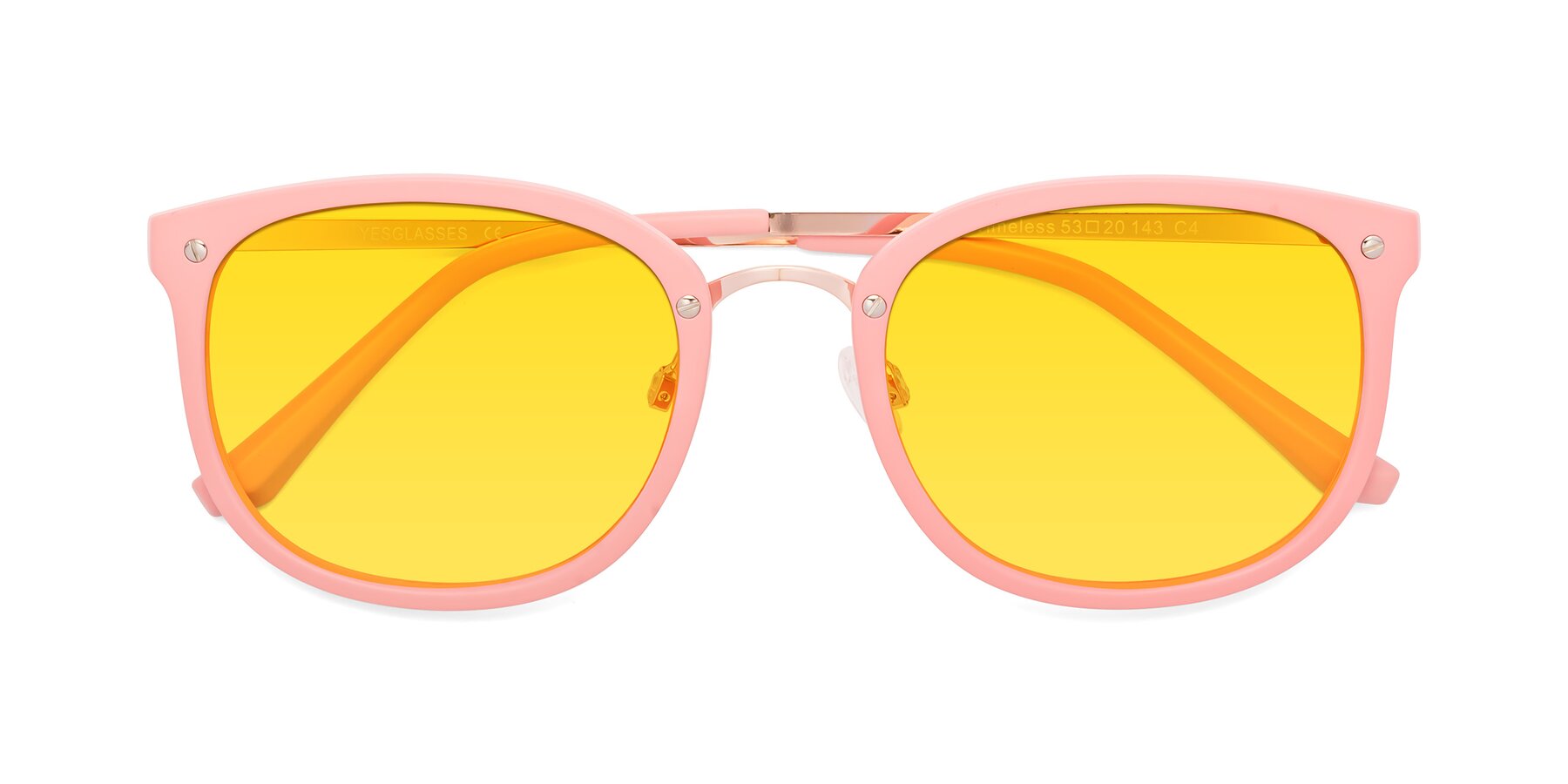Folded Front of Timeless in Pink with Yellow Tinted Lenses