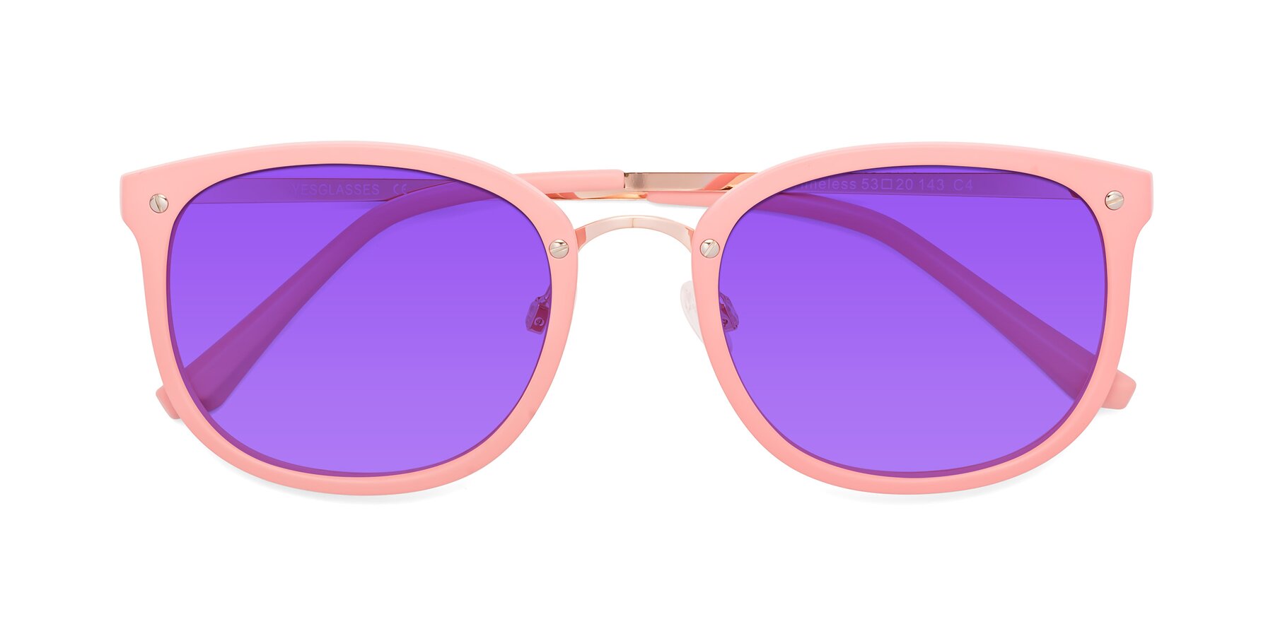 Folded Front of Timeless in Pink with Purple Tinted Lenses
