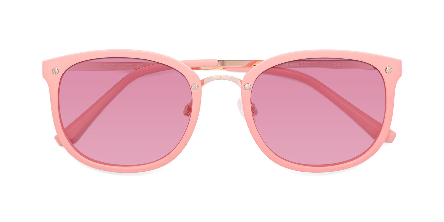 Folded Front of Timeless in Pink with Medium Wine Tinted Lenses