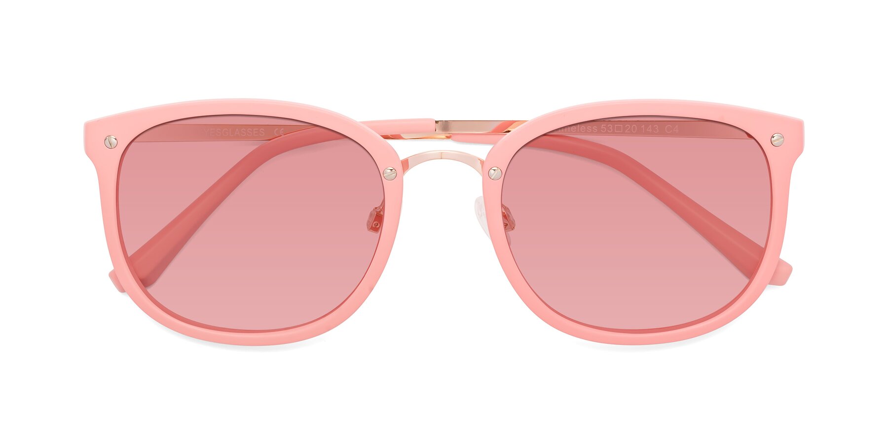 Folded Front of Timeless in Pink with Medium Garnet Tinted Lenses