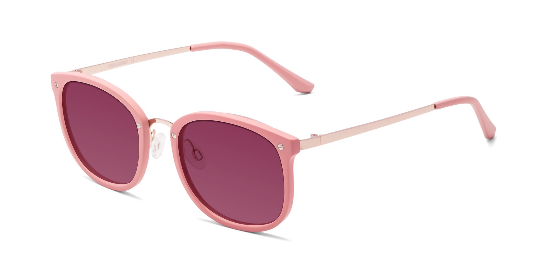 Angle of Timeless in Pink with Wine Tinted Lenses