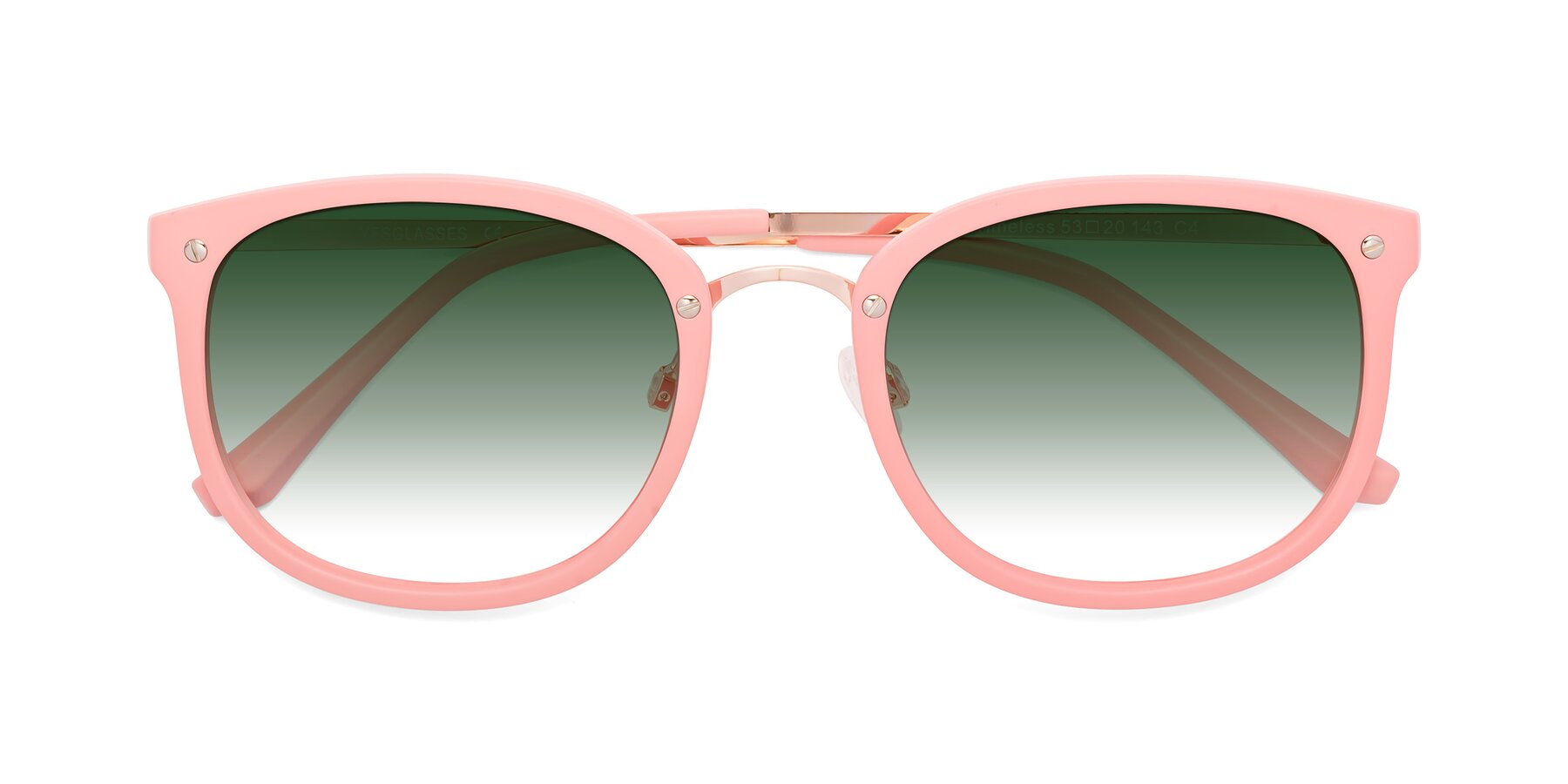 Folded Front of Timeless in Pink with Green Gradient Lenses