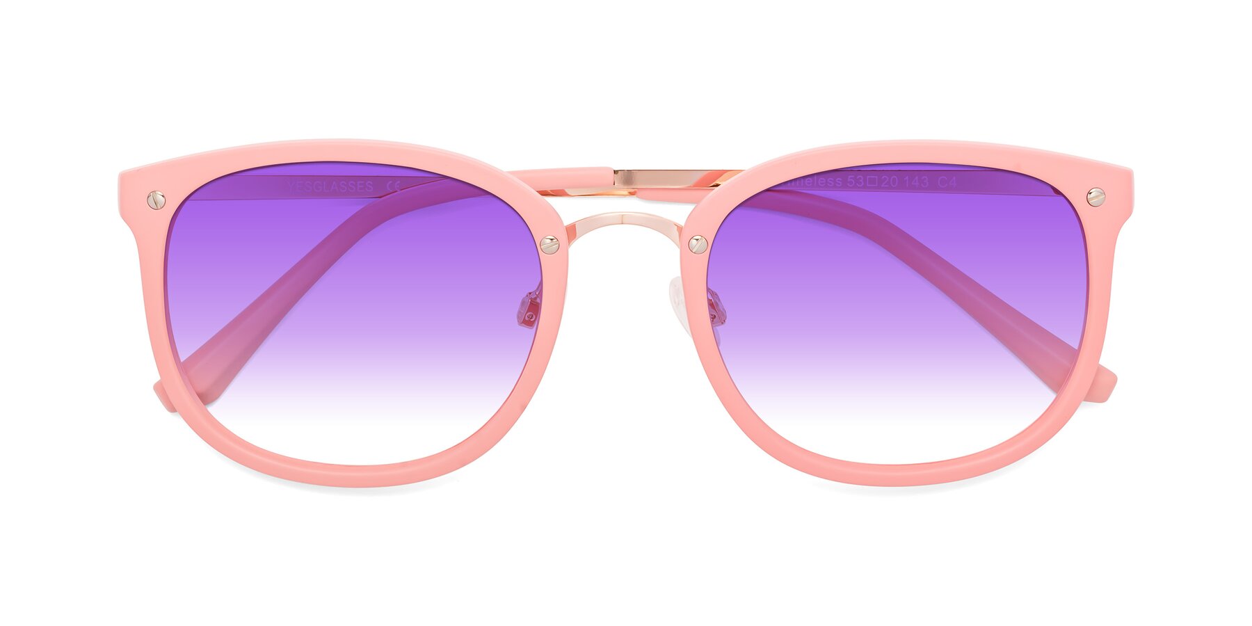 Folded Front of Timeless in Pink with Purple Gradient Lenses
