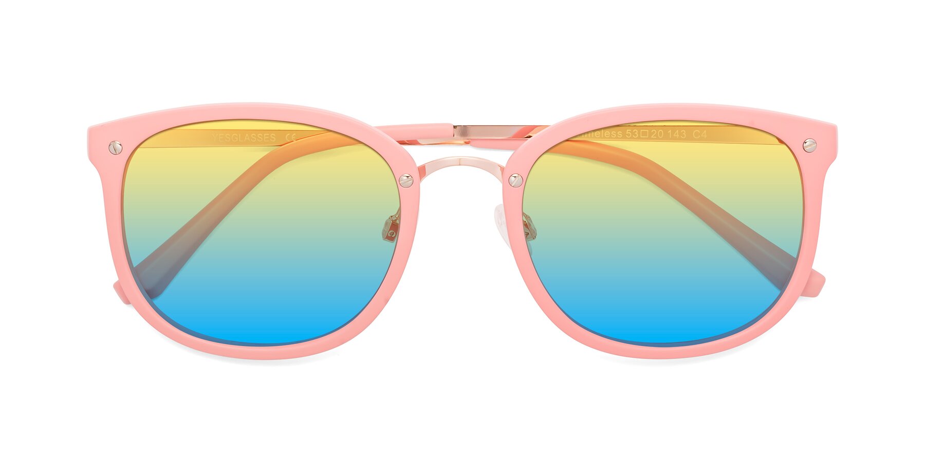 Folded Front of Timeless in Pink with Yellow / Blue Gradient Lenses