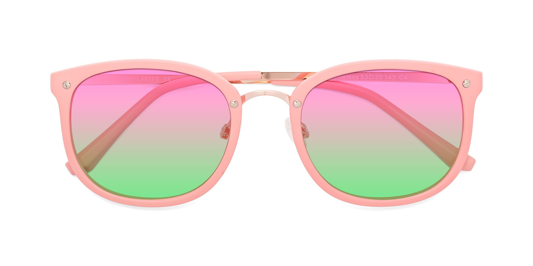 Folded Front of Timeless in Pink with Pink / Green Gradient Lenses