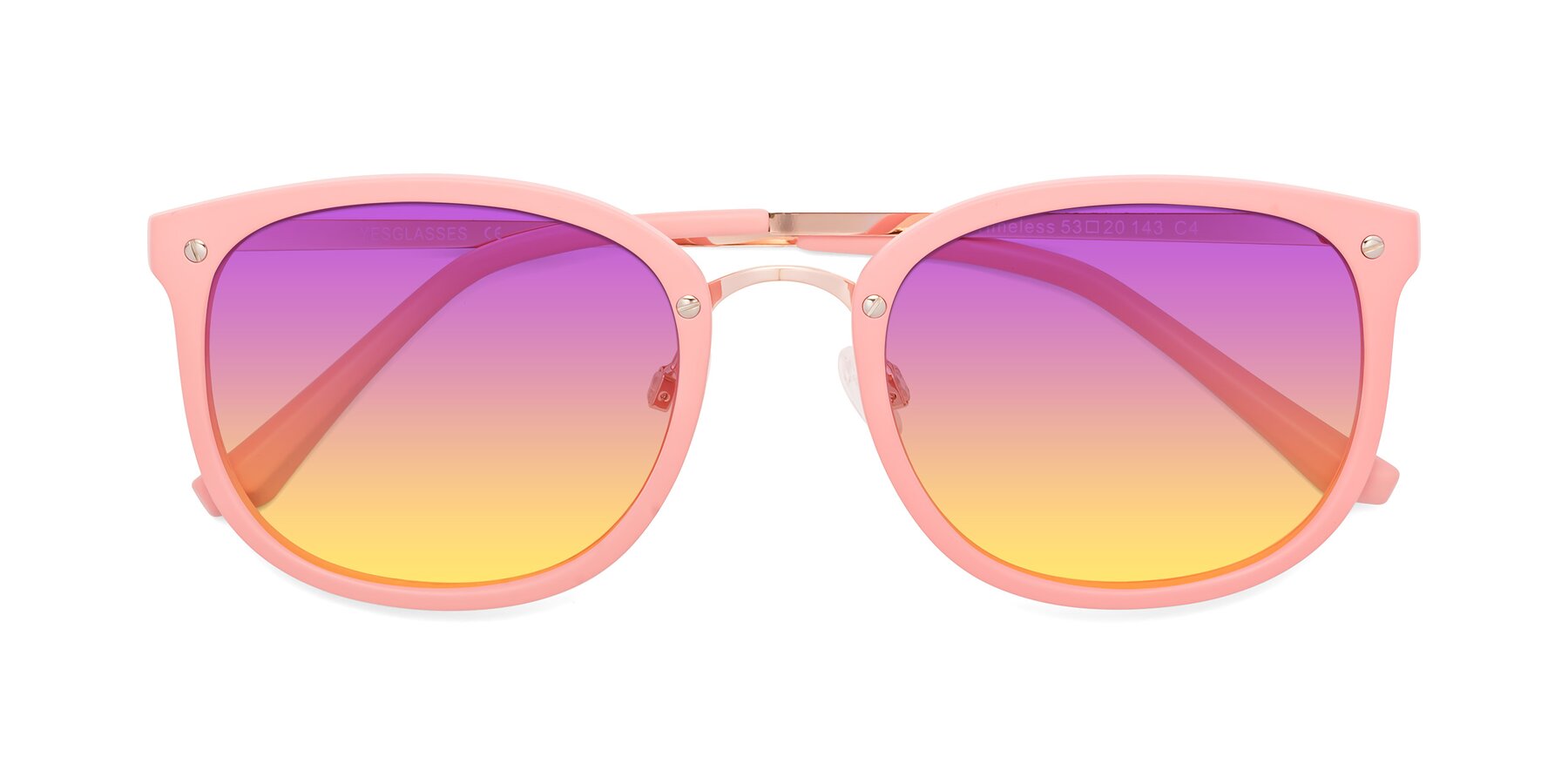 Folded Front of Timeless in Pink with Purple / Yellow Gradient Lenses