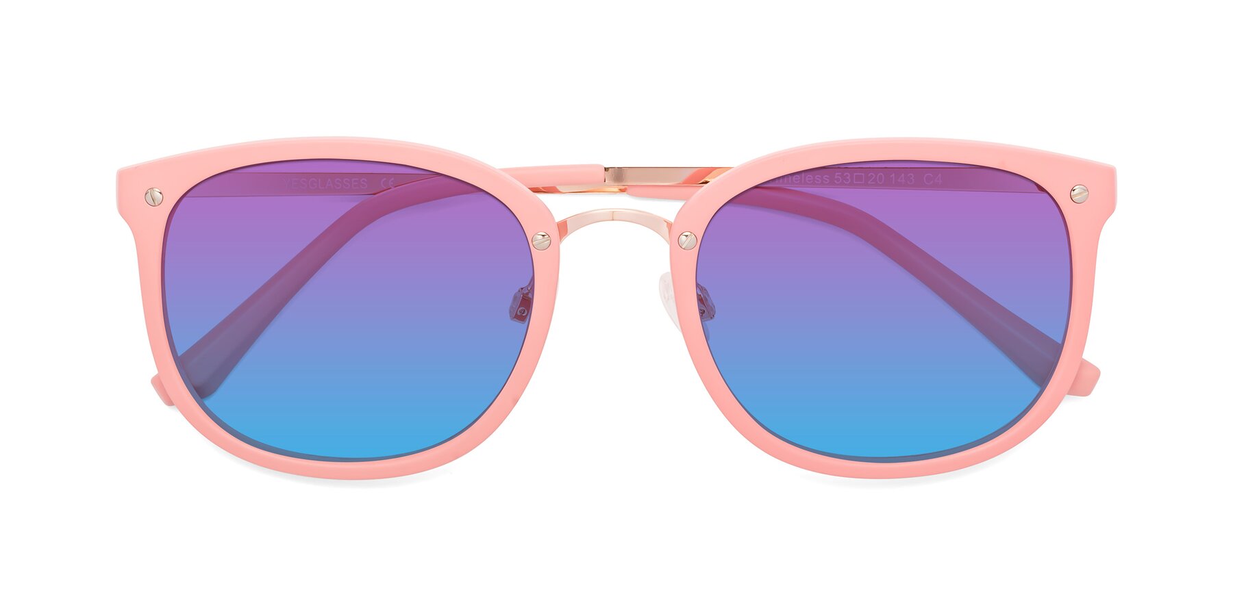 Folded Front of Timeless in Pink with Purple / Blue Gradient Lenses