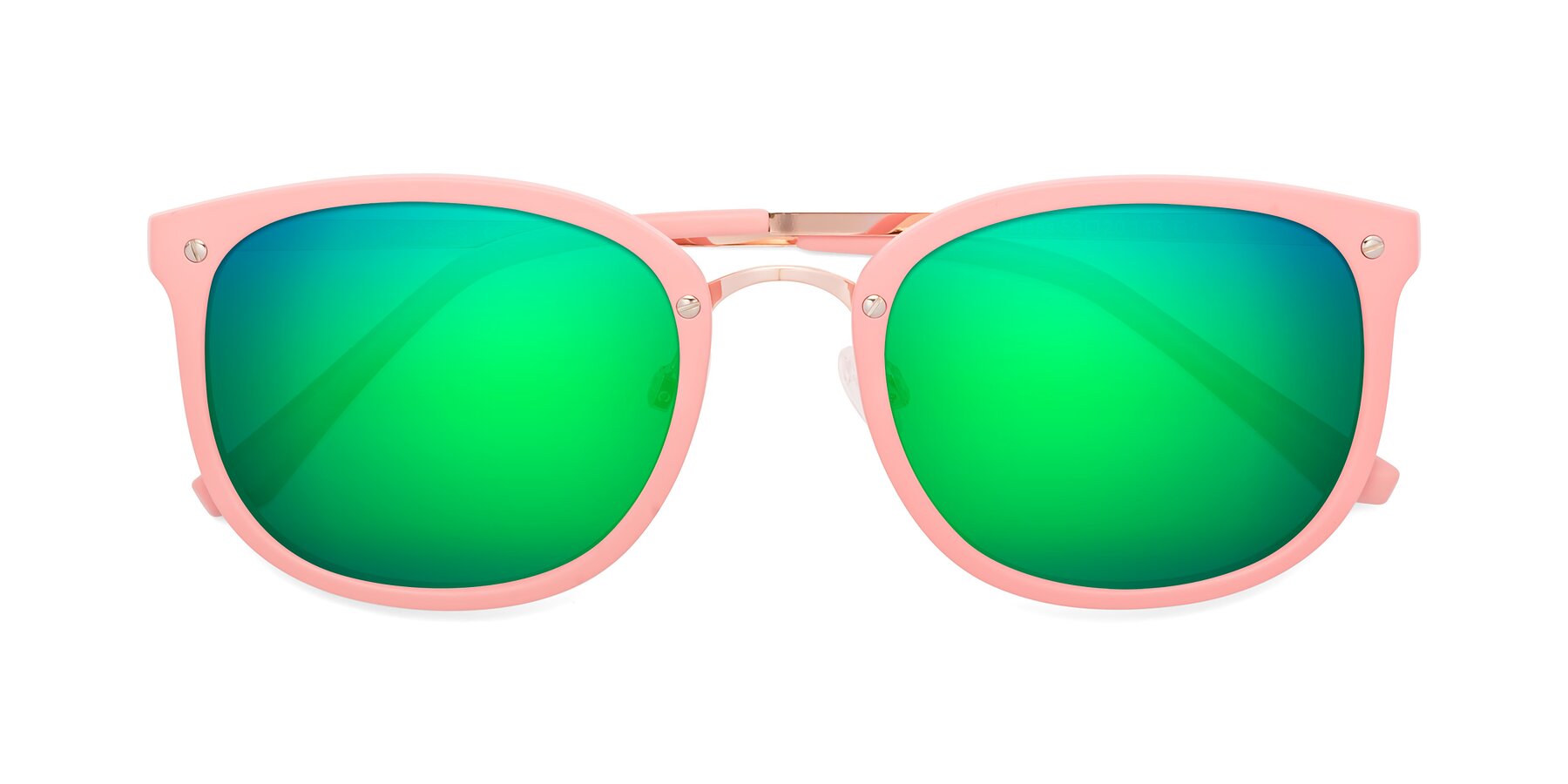 Folded Front of Timeless in Pink with Green Mirrored Lenses