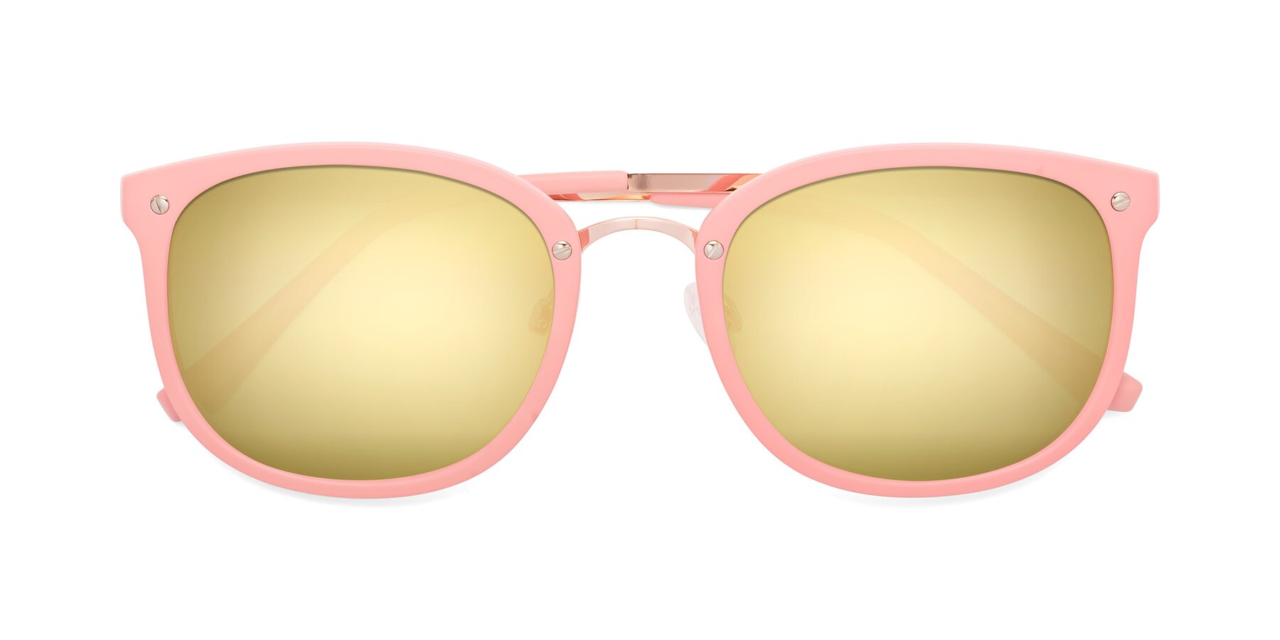 Folded Front of Timeless in Pink with Gold Mirrored Lenses