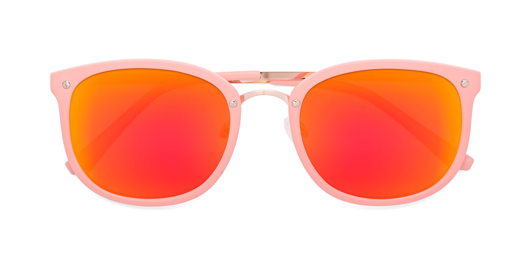 Folded Front of Timeless in Pink with Red Gold Mirrored Lenses