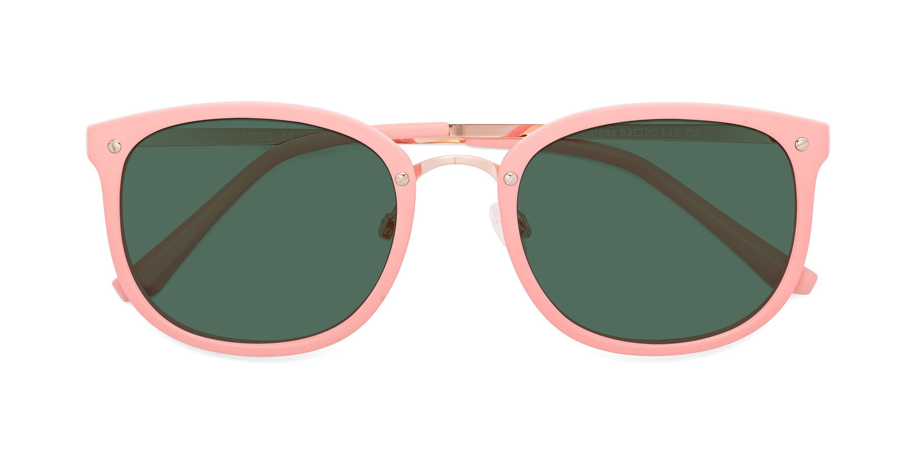 Folded Front of Timeless in Pink with Green Polarized Lenses