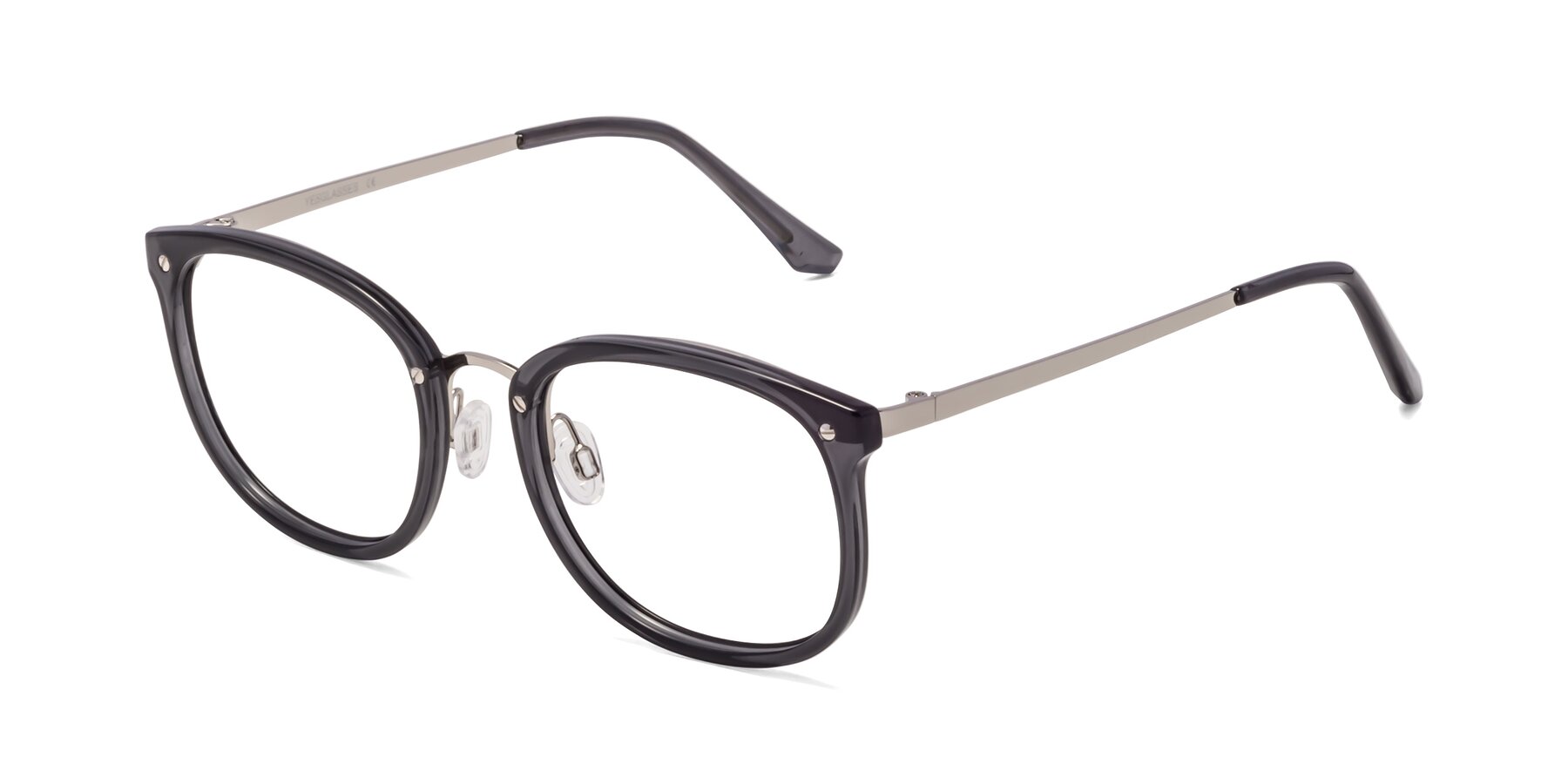 Angle of Timeless in Transparent Gray with Clear Reading Eyeglass Lenses
