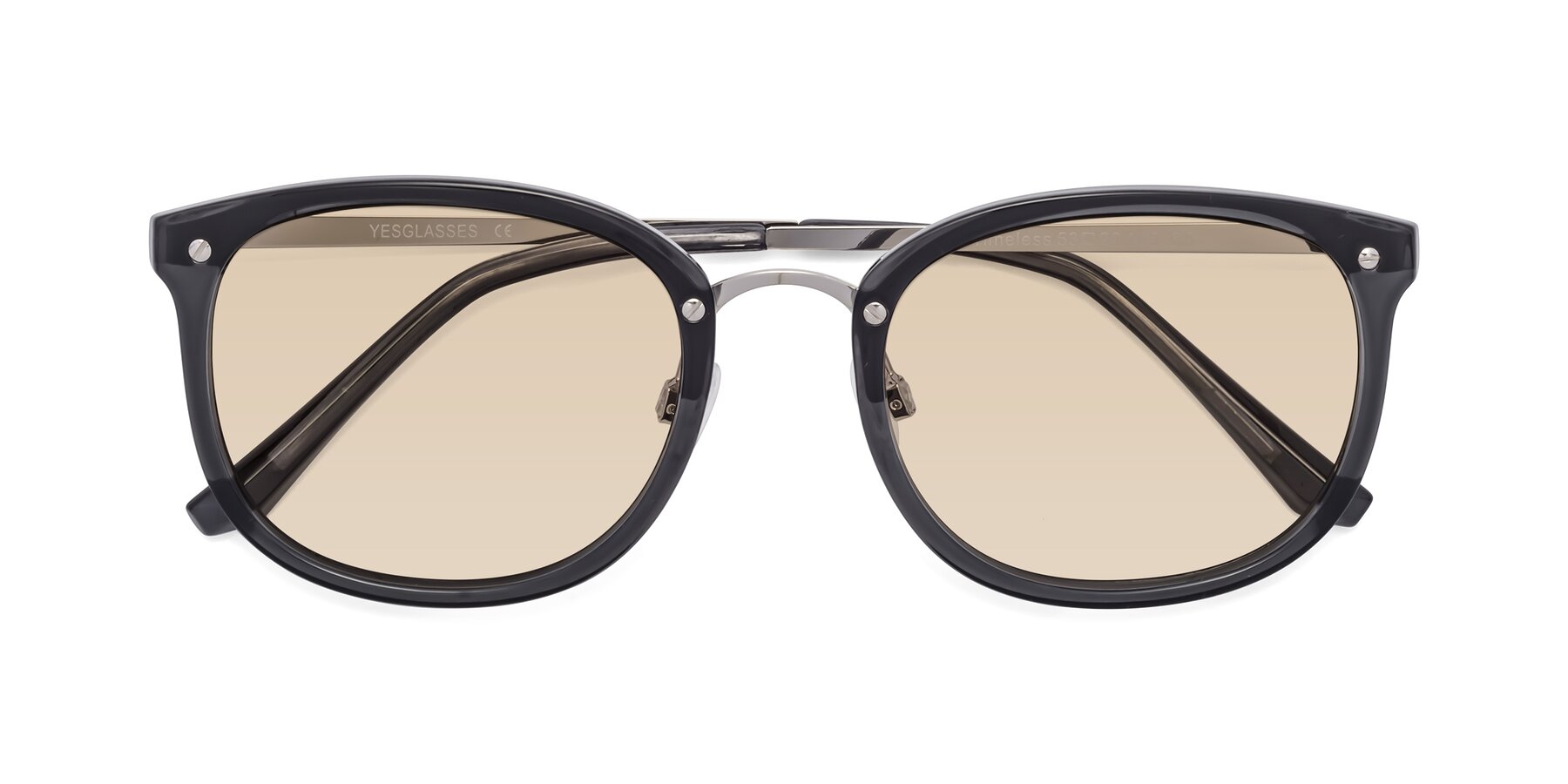 Folded Front of Timeless in Transparent Gray with Light Brown Tinted Lenses