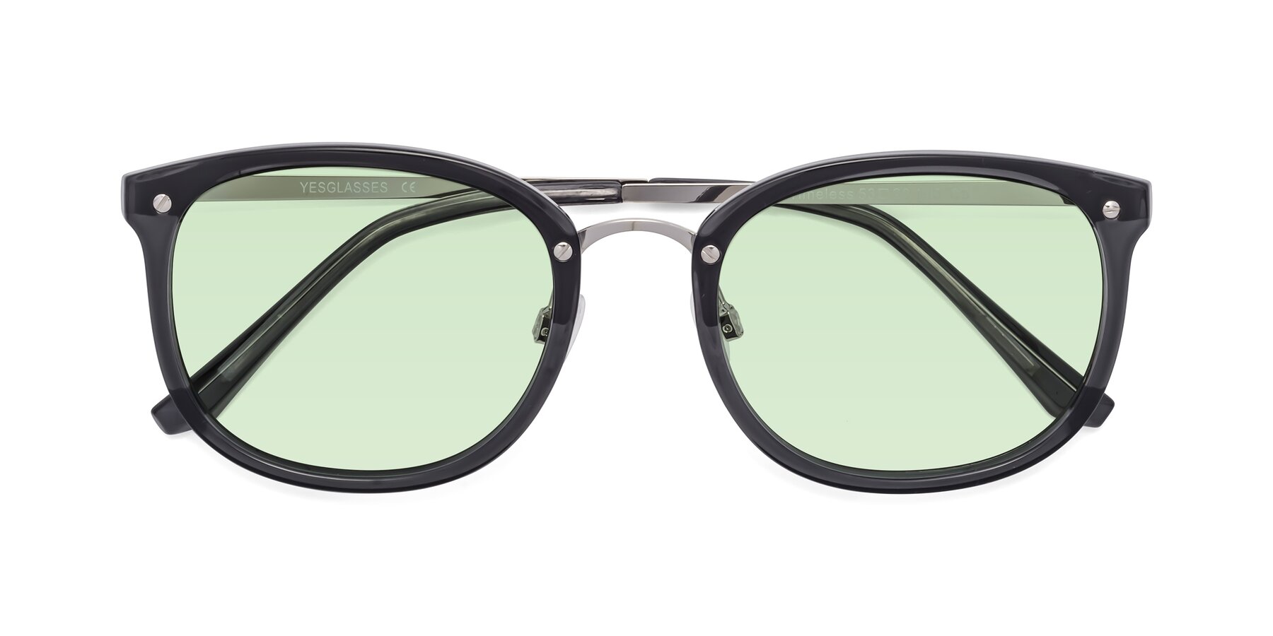 Folded Front of Timeless in Transparent Gray with Light Green Tinted Lenses