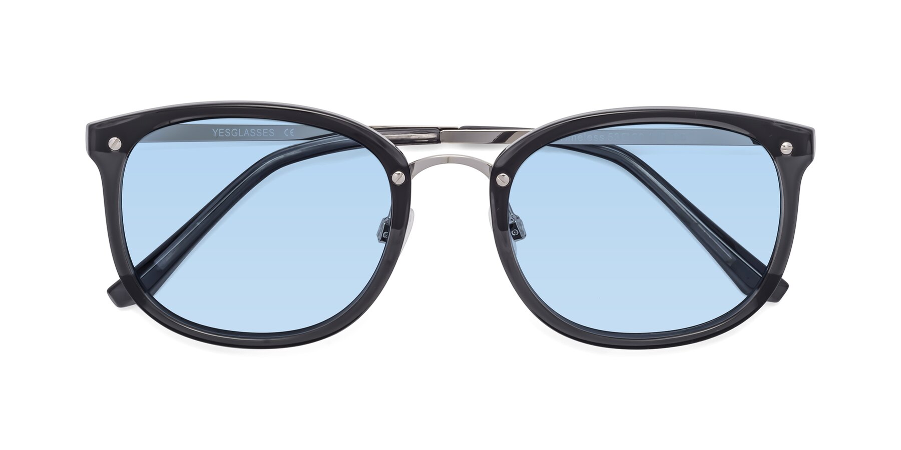 Folded Front of Timeless in Transparent Gray with Light Blue Tinted Lenses