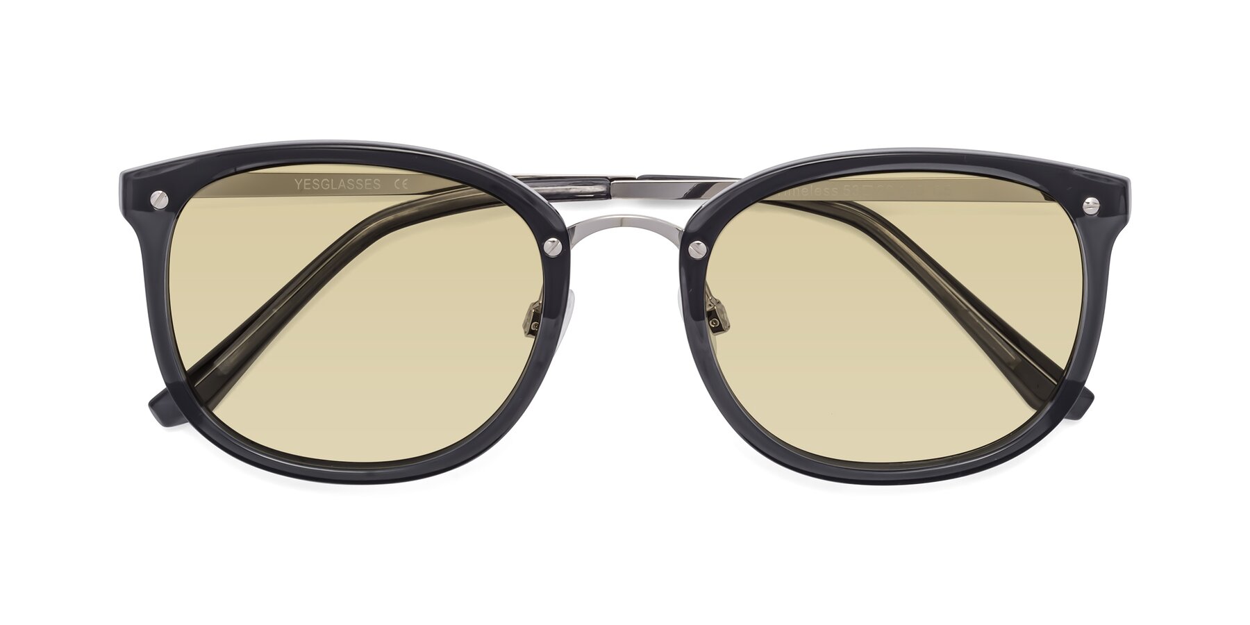 Folded Front of Timeless in Transparent Gray with Light Champagne Tinted Lenses