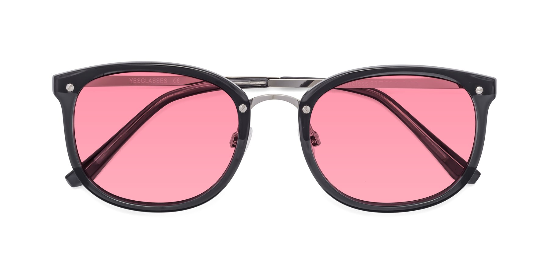 Folded Front of Timeless in Transparent Gray with Pink Tinted Lenses