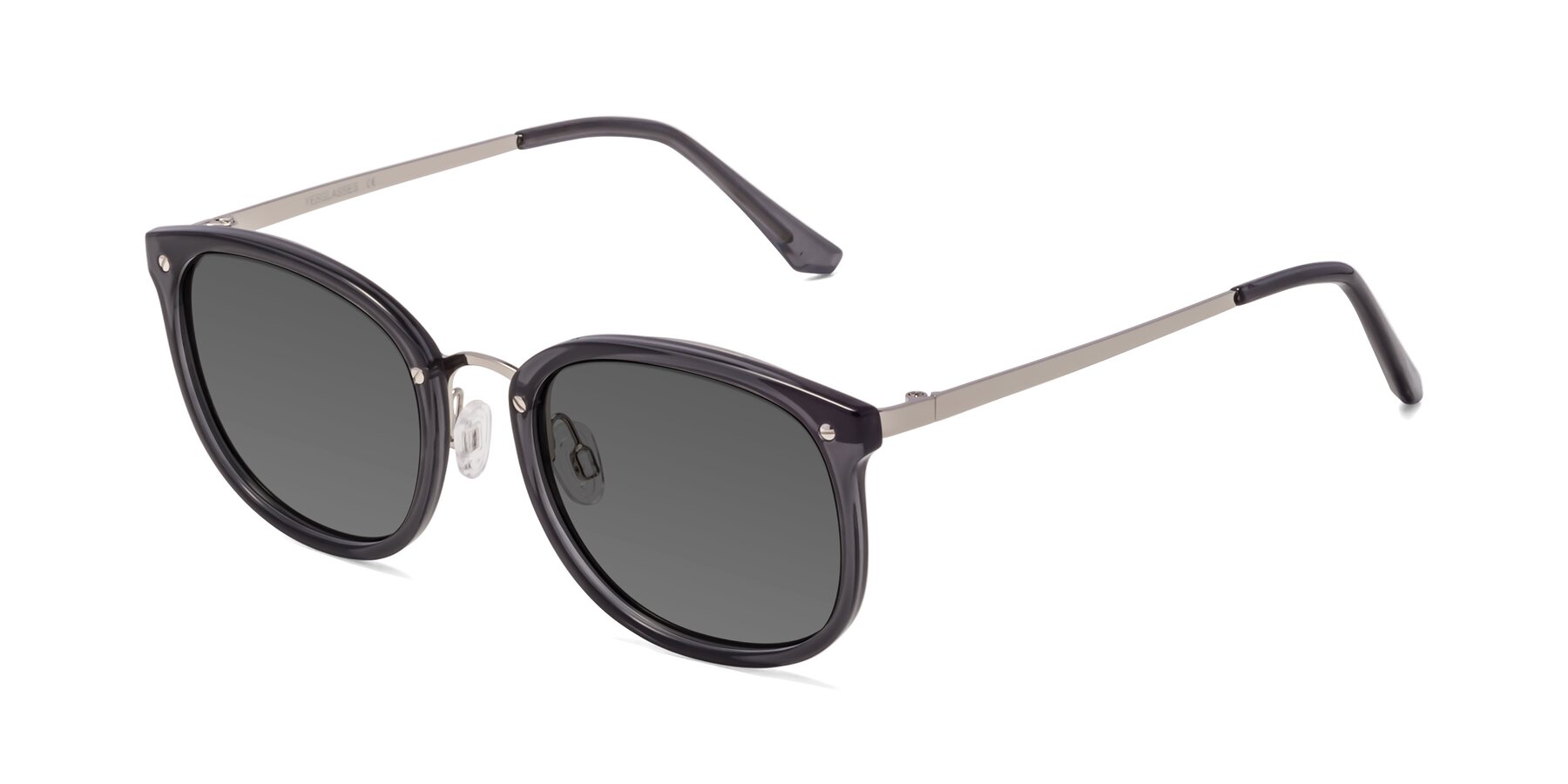 Angle of Timeless in Transparent Gray with Medium Gray Tinted Lenses