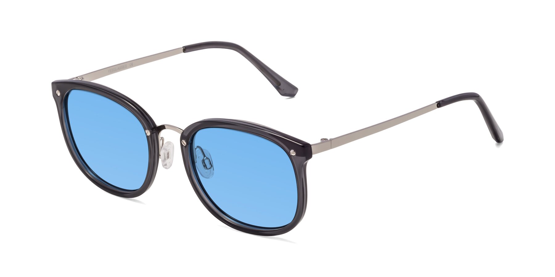Angle of Timeless in Transparent Gray with Medium Blue Tinted Lenses