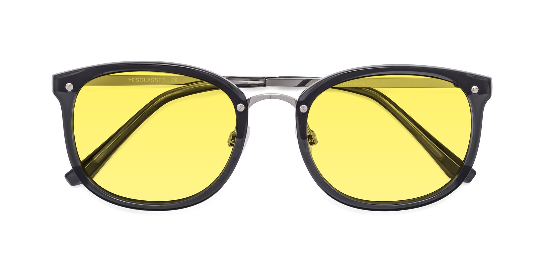 Folded Front of Timeless in Transparent Gray with Medium Yellow Tinted Lenses