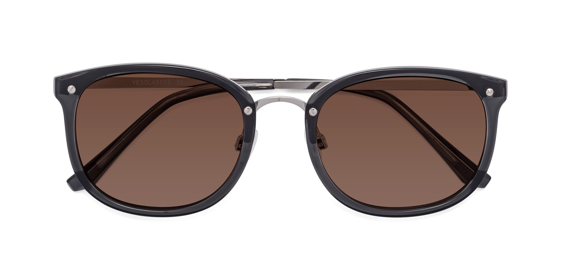 Folded Front of Timeless in Transparent Gray with Brown Tinted Lenses