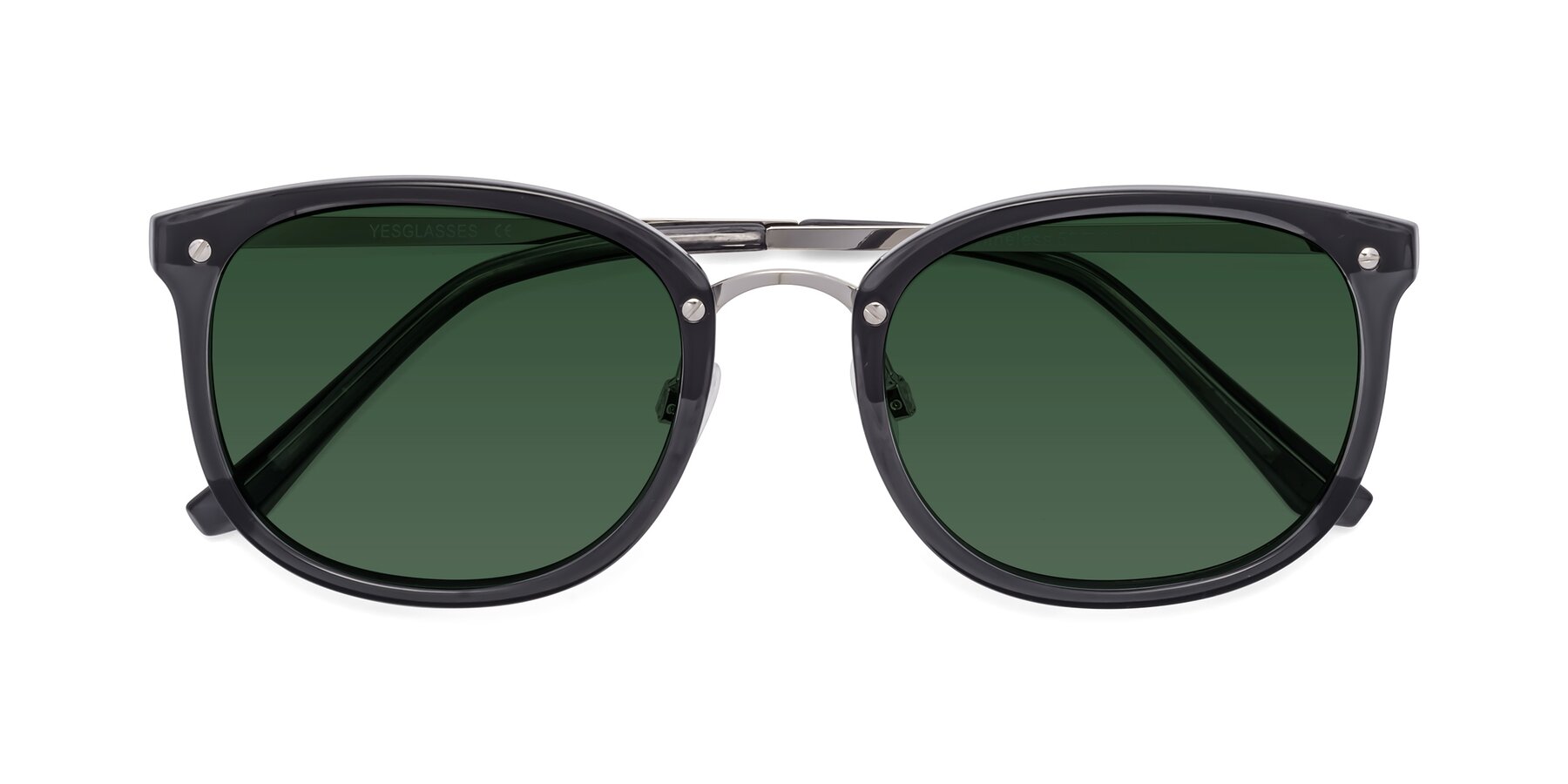 Folded Front of Timeless in Transparent Gray with Green Tinted Lenses